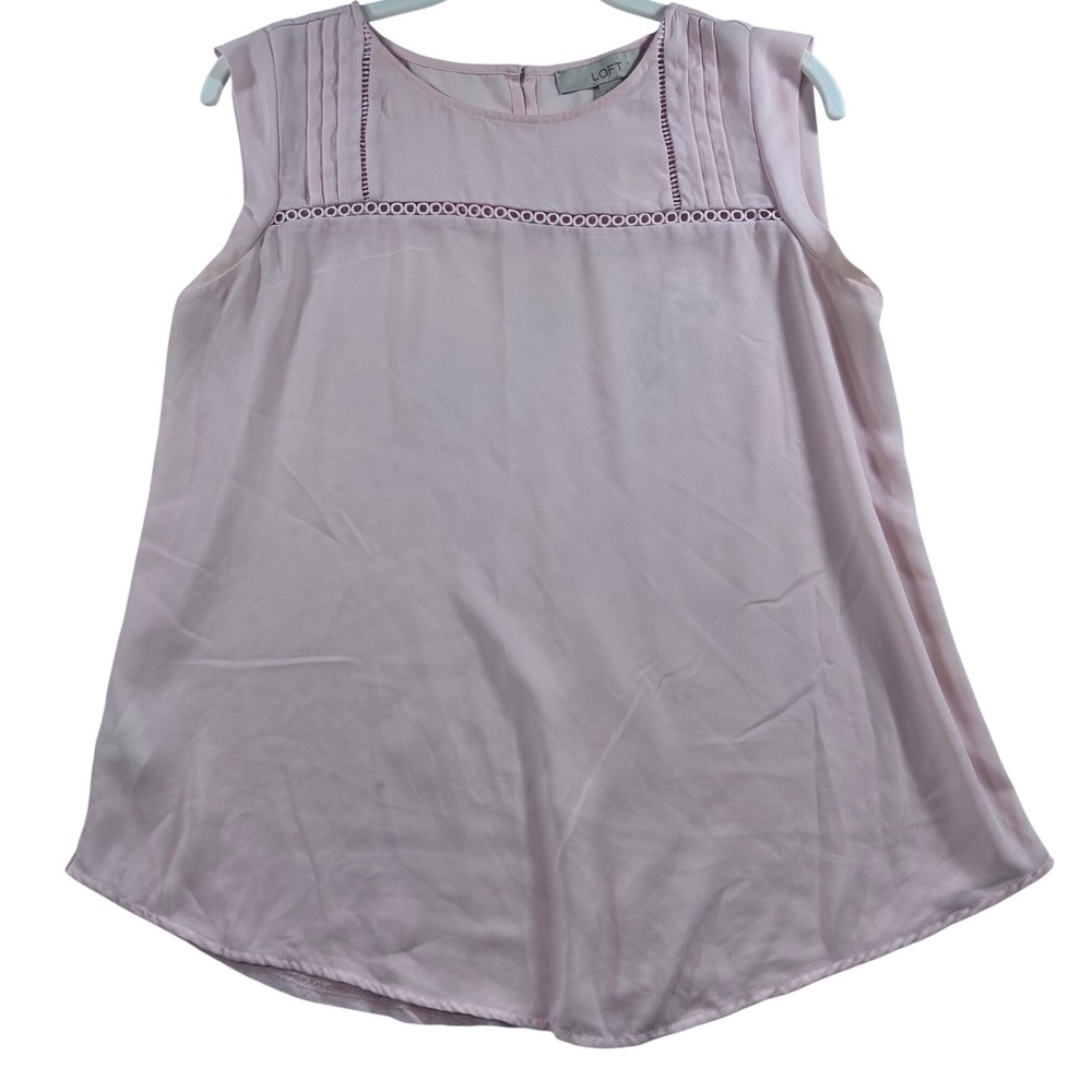 LOFT Women's Light Peach‎ Sleeveless Pleated Sheer Yoke Top Size S